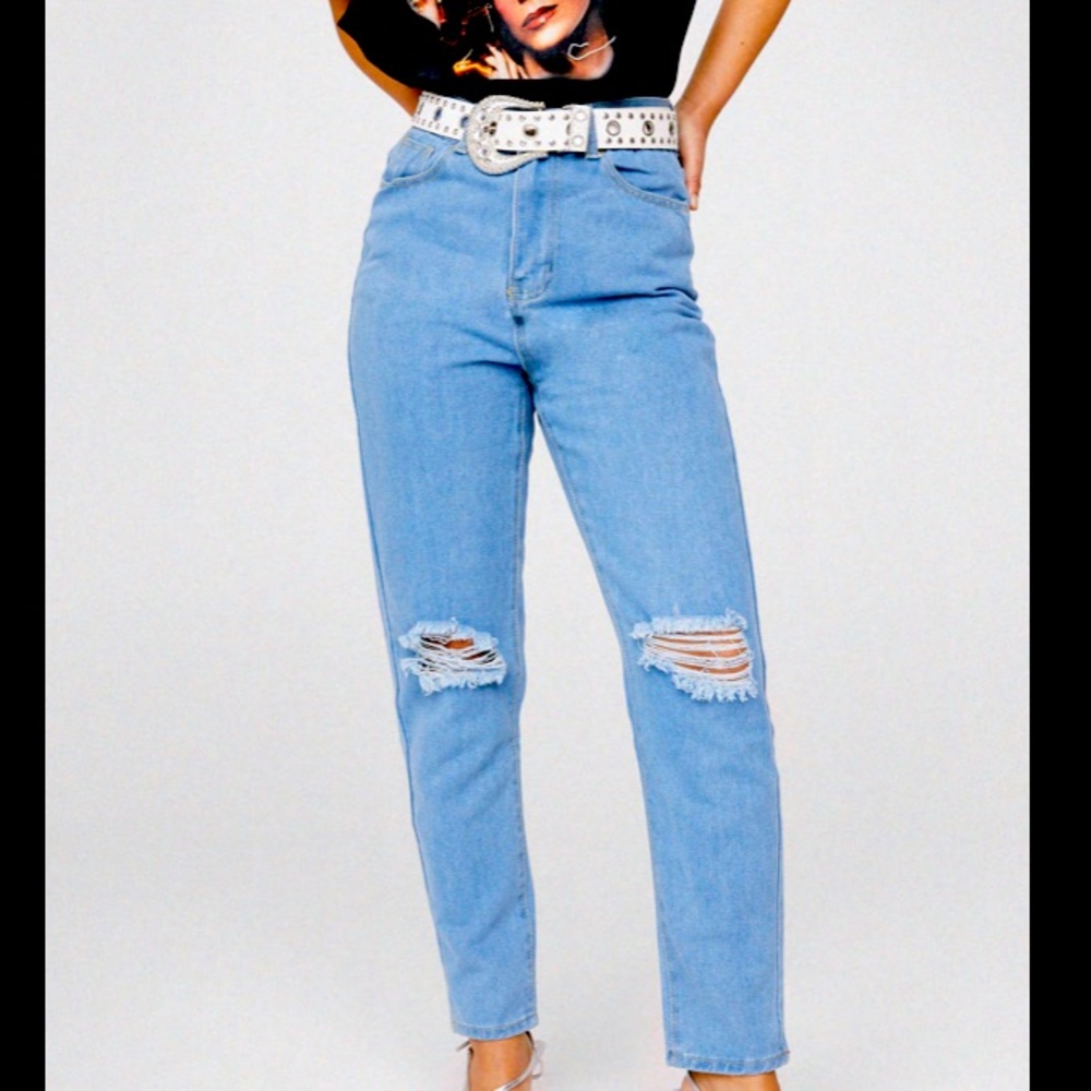 Nasty Gal Distressed Knee High Waisted Relaxed Mom Jeans